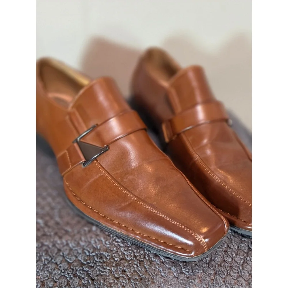 Marc Giorgio-3 Mens Brown Square Toe Slip On Loafers Dress Shoes Size 11